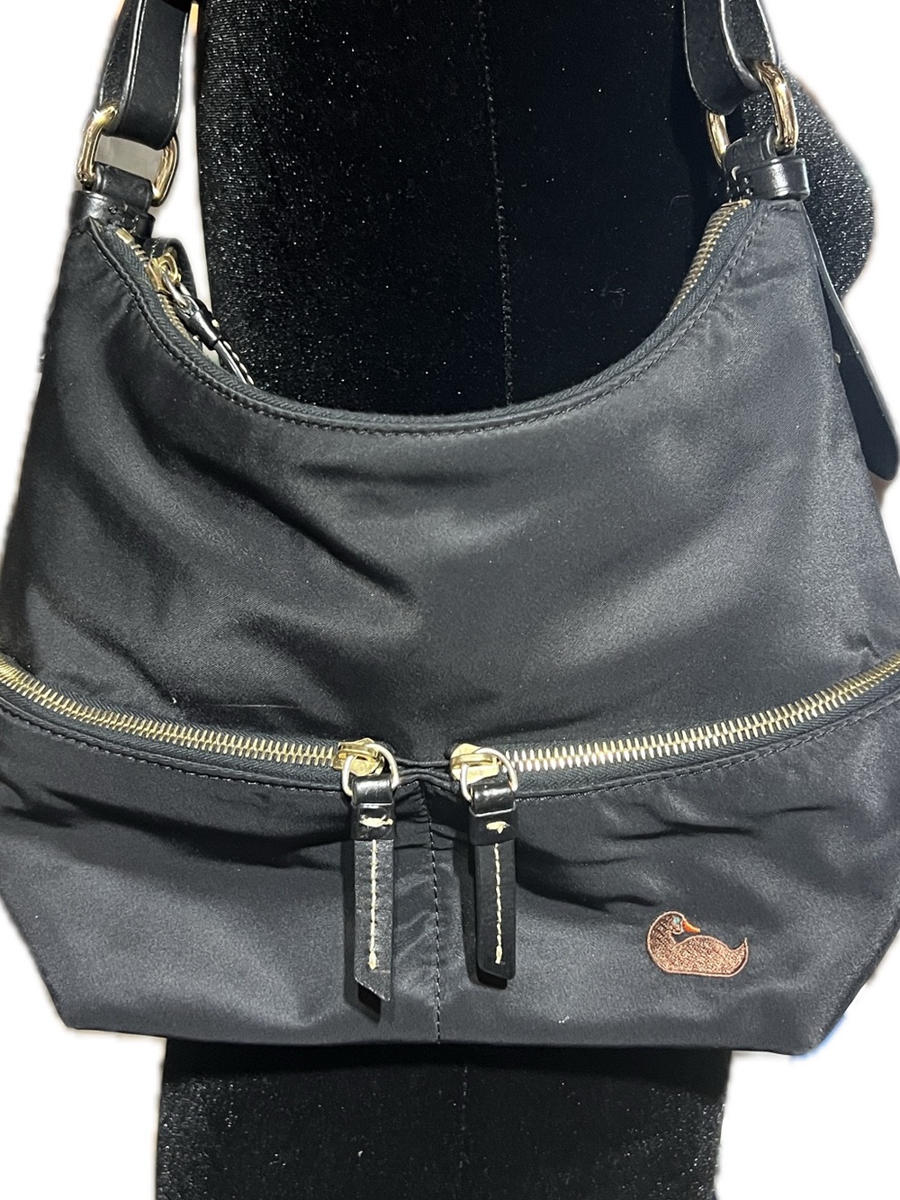 Dooney & Bourke Black Nylon Shoulder Bag with Gold Hardware